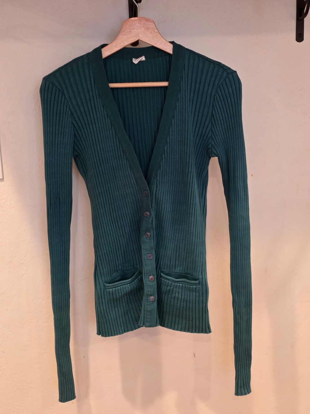 Women’s Ribbed Deep Green Button-Front Cardigan